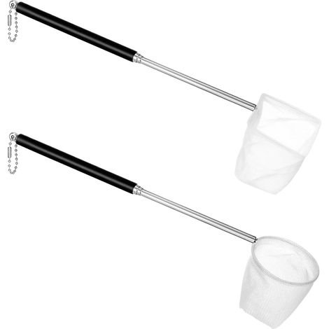 Lot de 2 filets à crevettes pour aquarium, mini filets à mailles fines avec poignée extensible en acier inoxydable, longue poignée, filet d'aquarium pour petits poissons et crevettes, attraper les (1/5)