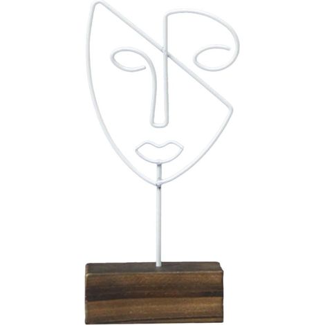 Tableau abstrait ornemental , socle en bois et métal , décoration de bureau stable moderne , blanc ,