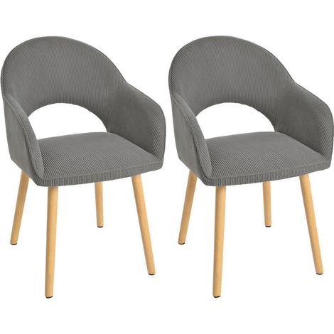 Esszimmerstühle Cord Dunkelgrau 2er Set mit Armlehne und Holzbeinen (1/5)