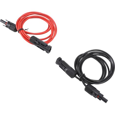 Câble prolongateur panneau solaire 2 m 6,6 pi 12 AWG 2,5 mm² avec connecteur mâle et femelle rouge noir (1/5)
