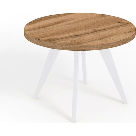 Table de salle à manger ronde extensible LORA, style loft, scandinave, diamètre : 100 / 200 cm, couleur :wotan / blanc (1/4)