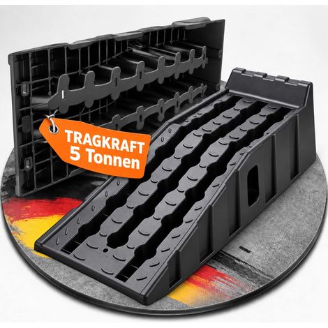 Relaxdays Auffahrrampe, 2 Stück, PKW und Transporter, bis 5t, Radstopper, rutschfest, HBT: 22x33x90 cm, HDPE, schwarz (1/5)