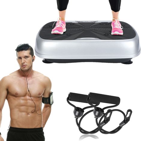 Máquina de ejercicios con plataforma vibratoria, 99 niveles de velocidad ajustables, control manual, tamaño compacto, entrenamiento de cuerpo completo, incluye bandas de resistencia. (1/5)