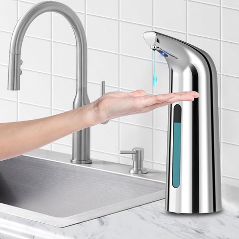 Automatischer Seifenspender für Küche und Bad, Infrarotsensor, wasserdicht, 400 ml/14 oz, galvanisiertes Silber (1/5)