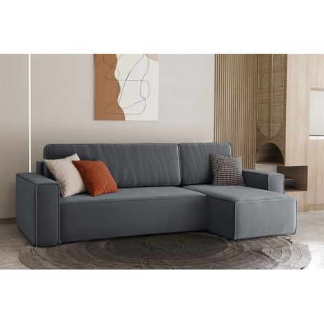 Ecksofa Schlafsofa Sofa MARIS Stoff Asphalt Ottomane Rechts (1/4)