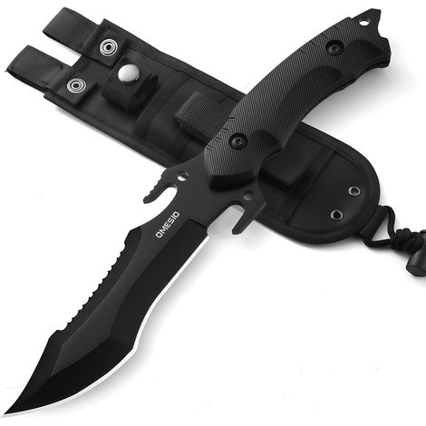 Couteau de Survie Lame Fixe Bushcraft - Full-Tang Noir, Forgé à la Main, Tranchant et Durable, Idéal pour Randonnée et Activités Outdoor (1/5)