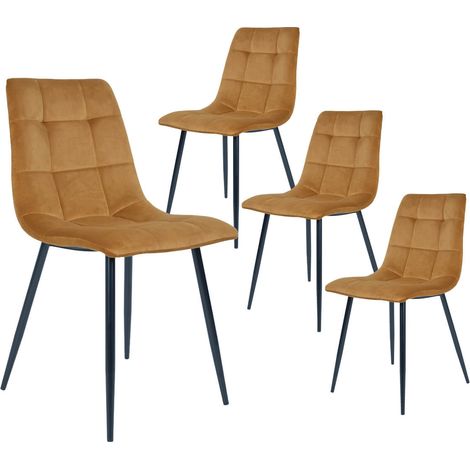 STRIB - Lot de 4 Chaises Velours Jaune et Piétement Acier (1/5)