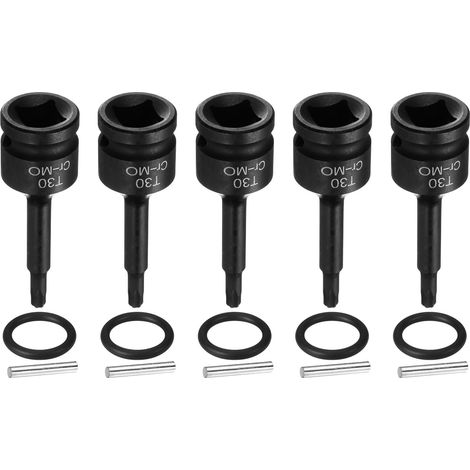 5 Pièces Douille Hexagonale À Choc, Douille Torx 1/2" Mâle T30 À 6 Branches Impact Acier CR-MO Avec Goupille Joint Torique Pour Perceuses Atelier Garage Adaptateur (1/5)
