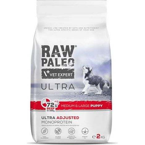 VetExpert Rohes Paleo-Rindfleisch für mittelgroße und große Welpen, 2 kg