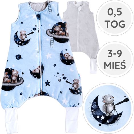 BabyU, Calcetines para piernas de saco de dormir de verano con doble cremallera, 0.5 TOG, 3-9 M