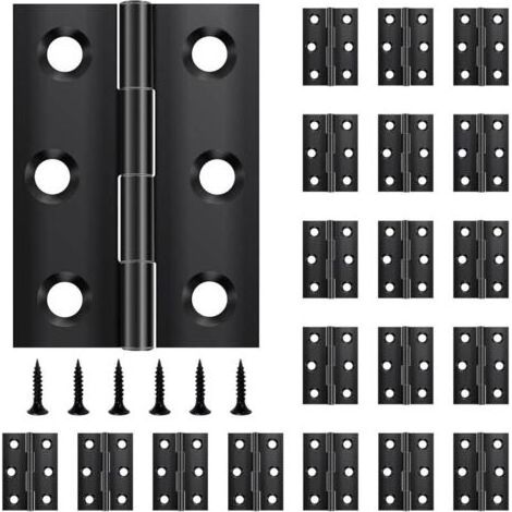 Lot de 20 charnières pliables 44 mm × 31 mm en acier inoxydable noir pour portes, fenêtres, armoires avec 120 vis (1/5)