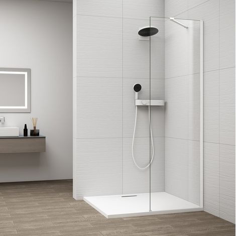ESCA WHITE MATT Panneau de douche monobloc en verre, montage mural, verre transparent, 500 mm (1/3)