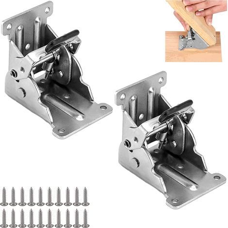 Charnière Autobloquante - 90° - Acier Nickelé 2.5 mm - Pour Pied de Table Rabattable et Support Invisible - 2 Pièces (1/5)
