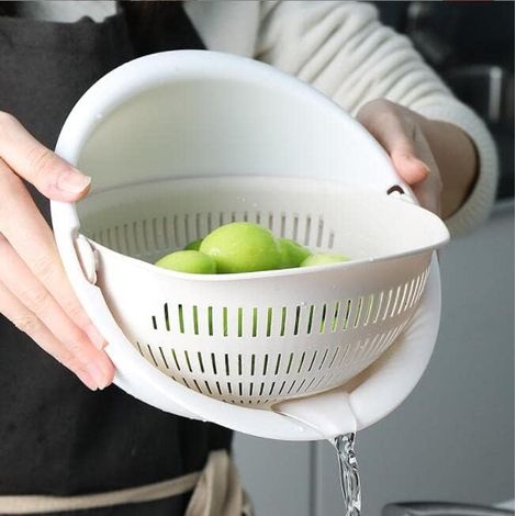 Panier à linge et passoire portables multifonctionnelle pour la cuisine avec double compartiment amovible gain de place blanc (1/5)