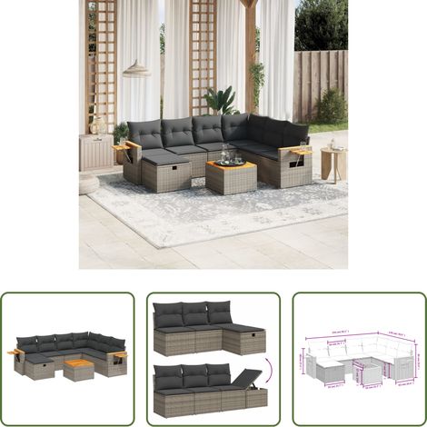 vidaXL Canapé en résine - Salon de jardin 8 pcs avec coussins gris résine tressée (1/5)