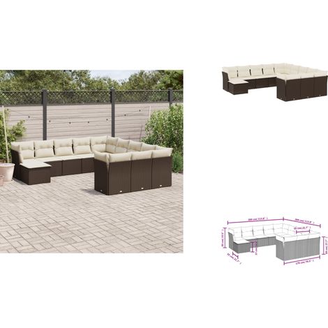 12-tlg. Garten-Sofagarnitur mit Kissen Braun Poly Rattan - Gartensortiment - Outdoor Möbel - Lounge Set - Gartenlounge - Rattan Sofa