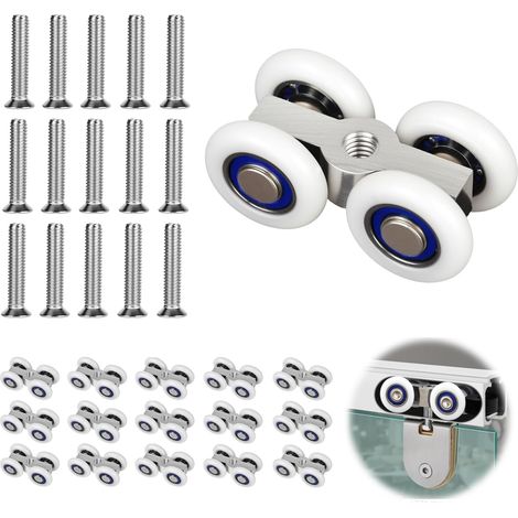 Schiebetürrollen-Set, 15 Stück, geräuscharm, Aluminiumlegierung, M6-Gewinde, inklusive 15 Schrauben, für Duschtüren, Fenster und Glasschiebetüren (1/5)