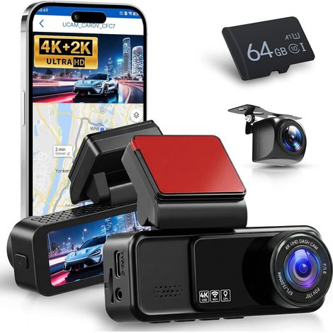 Caméra de Tableau de Bord 1080P Avant et arrière avec WiFi 5G,4 caméras de Voiture avec écran IPS de 3",Vision Nocturne,capteur G,Enregistrement en Boucle,Protection à 360 degrés,avec Carte SD 64 G (1/5)