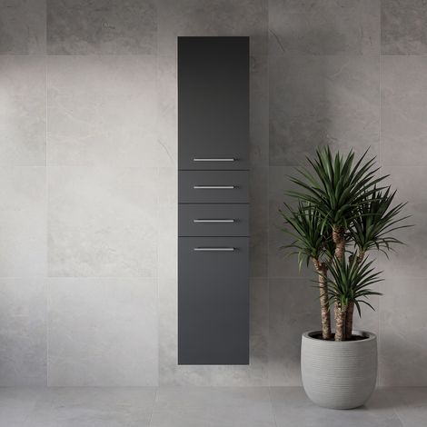 Napoli Gloss Grey 350mm x 1600mm Wall Mounted Storage Unit - 350mm - Chrome 160mm Handle