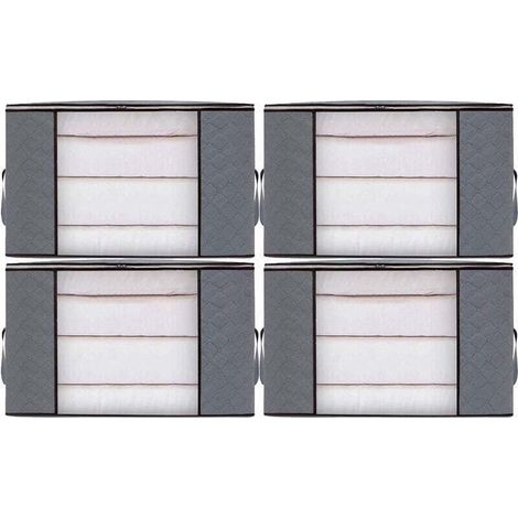 4pcs Sacs de Rangement Vêtement Grand Boite Rangement Cartons Déménagement pliable Housse Couette pour Couverture Jouet Vêtement (1/4)