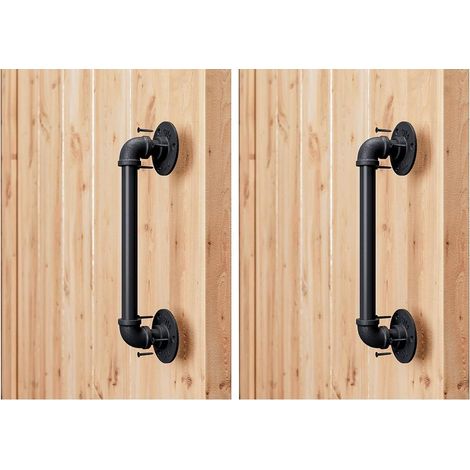 Lot de 2 poignées de porte style grange (28 cm / 11 pouces) en fonte noire robuste finition noire mate, style industriel rustique, utilisables comme poignée de maintien ou porte-serviettes (1/5)