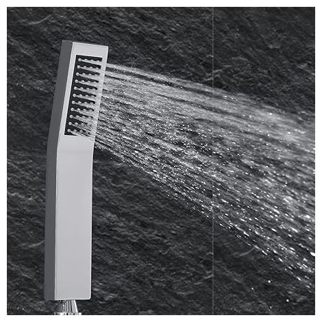 Douche à main moderne cascade haute pression pommeau de douche de salle de bain buses anti-calcaire à économie d'eau, rectangulaire, pommeau de douche en laiton, chromé (1/5)