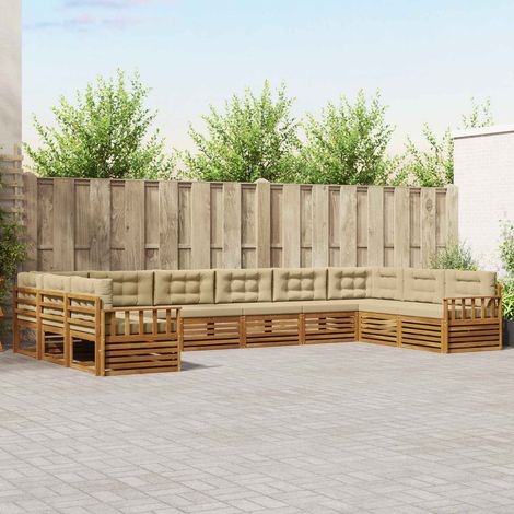 vidaXL Ensembles de canapés 5 pc Naturel et Beige Bois d'Acacia Massif (1/5)