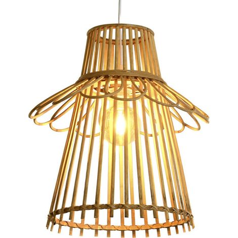 Suspension en rotin naturel style urbain lumière chaleureuse - rotin naturel marron clair (1/5)