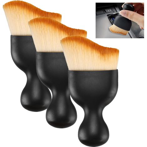 Lot de 3 brosses de nettoyage pour intérieur de voiture - Brosse anti-rayures pour intérieur de voiture - Poils doux - Brosse à épousseter incurvée pour tableau de bord, grille d'aération, écran (1/5)