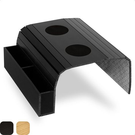 Sofa-Armlehnentisch – 1 Stück – Bambus – Getränkehalter und Ablage – Wohnzimmer – 50 x 32 cm, Schwarz (1/5)