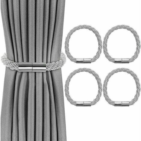 Lot de 4 Embrasses de Rideaux, Embrasses Rideau Aimantée Tressage Magnétiques Rideaux Boucle pour Décoration de Bureau Maison(Gris),— (1/4)