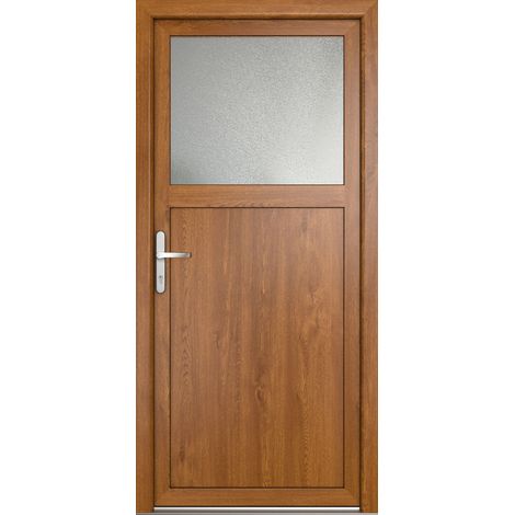 Porte de service PVC M01, blanc/golden oak, largeur: 80cm, hauteur: 205cm, sens d'ouverture: tirant gauche (1/4)