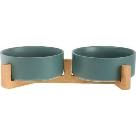 Green Mobility-Vert Pet Gamelles pour Chien et Chat Gamelles Chien Chat Céramique Support Bambou Va au LaveVaisselle et Facile à Nettoyer (2 Bol) (1/5)