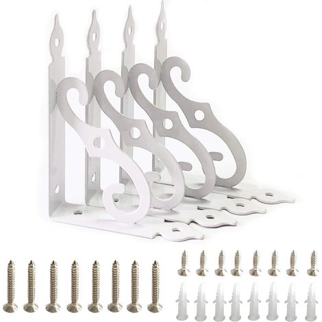 Supports d'étagères murales en fer en forme de L pour jardin et décoration (blanc) (1/5)