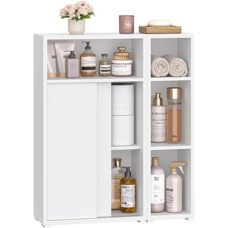 Meuble de Salle de Bain,avec Porte Coulissante,Étagères Réglables (1/5)