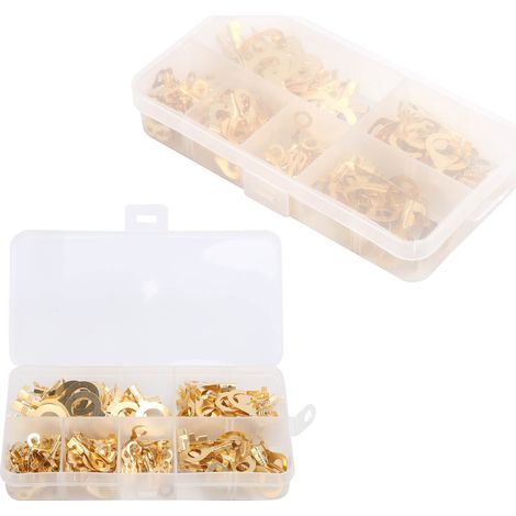 Kit 150 connecteurs électriques cosse annulaire en laiton doré, coffret rangement, sertissage de câbles, assortiment (1/5)