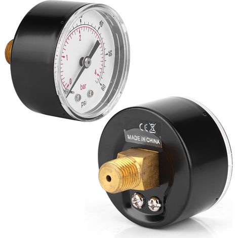 Manometer mit 50-mm-Zifferblatt, 1/4-BSPT-Gewinde und rückseitigem Anschluss für Luft, Wasser, Öl und Gas (0–60 PSI 0–4 Bar) (1/5)