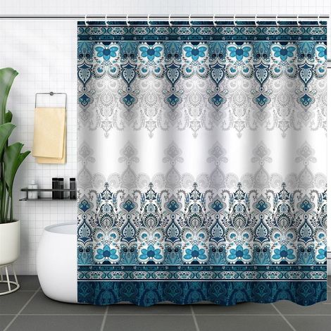 Rideau de douche en tissu 180 largeur x 180 hauteur cm, rideau de douche style bohème résistant à la moisissure, motif plumes de paon, rideau de douche imperméable, rideau de salle de bain (1/5)