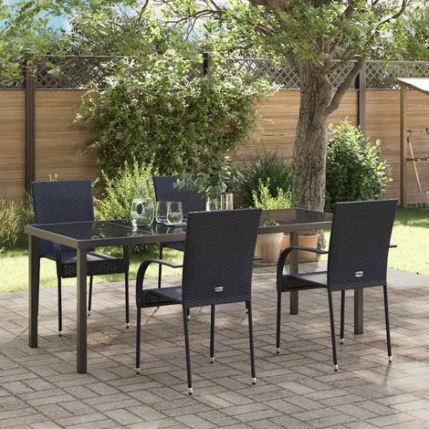 Ensemble repas extérieur 5 pièces en polyrotin et acier noir, table 200 x 80 cm - PANGIVO (1/5)