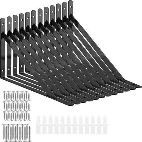 12 Pcs Heavy Duty Shelf Brackets   200x120mm Floating Shelves Tripod Triangle, 90 Degree Wall Mounted Supporter, Black (1/5)