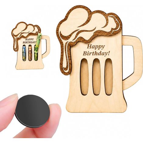 1 Tirelire en Bois en Forme de Chope de Bière – Boîte à Argent Originale pour Billets et Chèques, Aimant au Dos pour Frigo, Idéal pour Amateurs de Bière et Anniversaires Masculins (1/5)