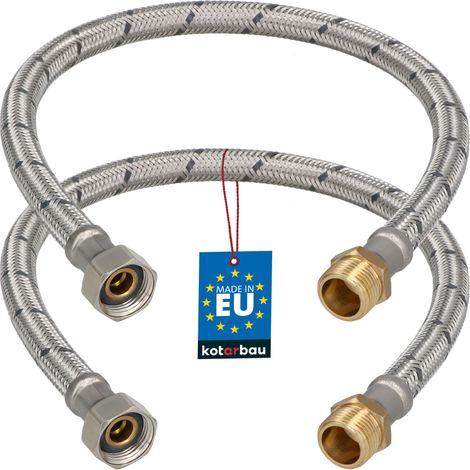 KOTARBAU® Lot de 2 Flexible Robinet 3/8" x 3/8" - Flexible Eau - Tuyau Robinet 50 cm - Mâle x Femelle - Rallonge Robinet Cuisine Flexible - Acier Inoxydable - Tuyau Flexible Plomberie (1/4)