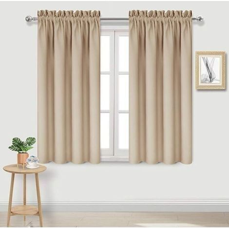 Rideau occultant beige 96,5 x 114,3 cm – Bloque 90 à 99 % de la lumière – Isolation thermique et phonique – Lot de 2 pièces (1/4)