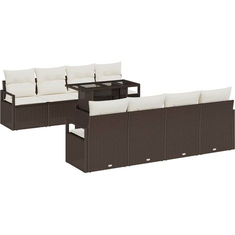 Garden Sofa Set with Cushion 9 pcs Brown Poly rattan vidaXL