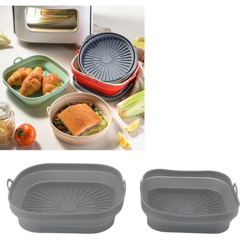 Panier pliable pour friteuse à air chaud, tapis de cuisson pliable en silicone de qualité alimentaire, gris. (1/5)