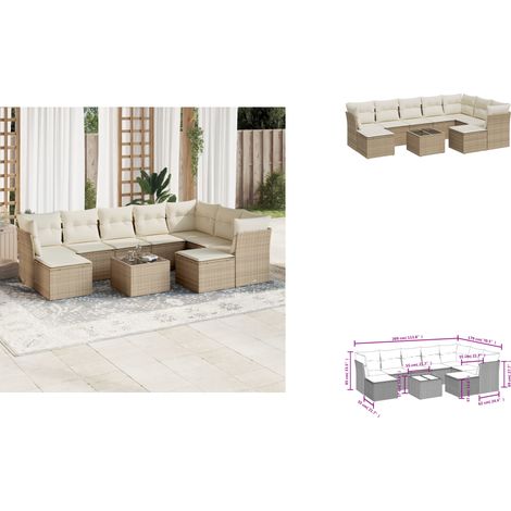 10-tlg. Garten-Sofagarnitur mit Kissen Beige Poly Rattan - Gartenmöbel - PE-Rattan Möbel - Outdoor Sofa Set - Lounge Set - Esstisch (1/3)