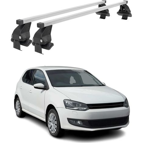 OMAC Dachträger Querträger Stahl für VW Polo mk5 2009-2017 5Tür – Abschließbar – City-Crash-getestet – DIN 75302:2019 – ISO/PAS 11154:2006 – Max. 50 kg Silber (1/5)