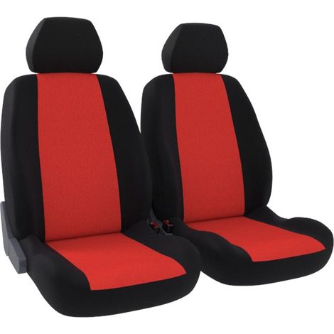 Jeu de 2 housses de sièges avant - Universelles - Voiture/Auto - Lavable - Tissu noir / rouge (1/5)