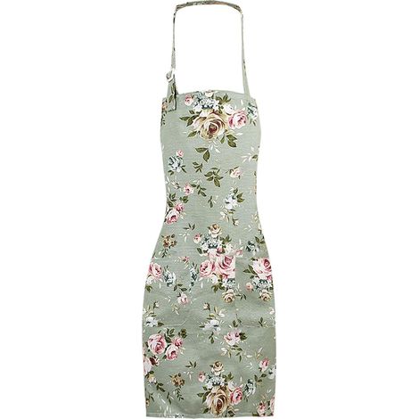 Tablier femme floral vintage, sangle cou réglable, poches, usage maison, café, barbecue, jardin (1/5)