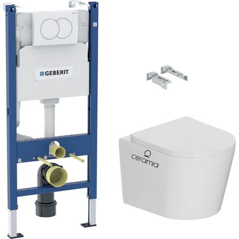 WC ad incasso Duofix 112 cm + WC Ceramia senza scarico + sedile SoftClose + placca bianca (CETORGEB3-DE)